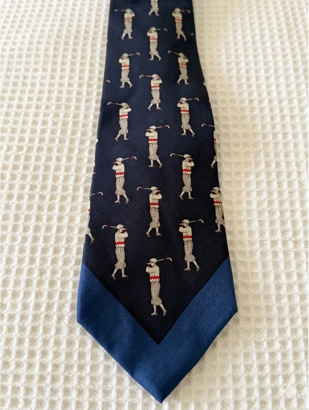 Polo Ralph Lauren Golf Silk Tie Hand Made Navy Golfer Novelty Vintage USA